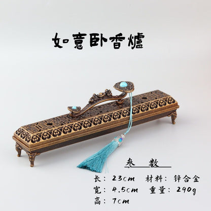 Ruyi Sapphire Tassel Lying Incense Burner – Alloy | 23cm | Copper & Brass (2 Colors)