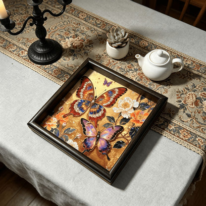 Golden Butterfly Tea Tray Set of 2 – Decorative Dry Tea Tray & Jewelry Organizer