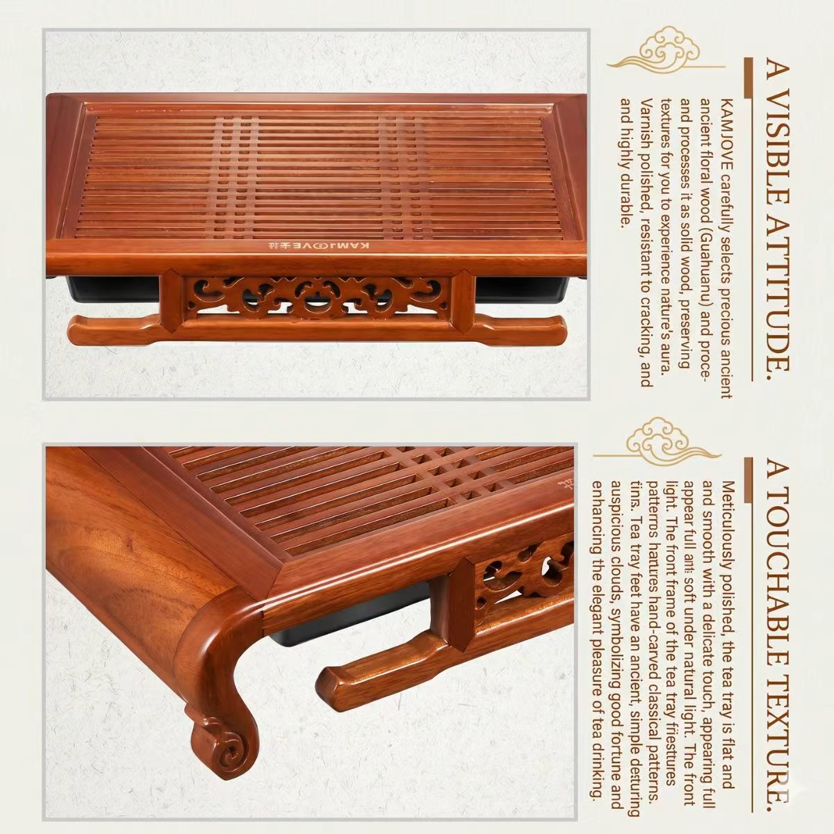 Kamjove KW-52 Solid Wood Tea Tray Set | Ancient Rosewood | Gongfu Tea Table with Accessories