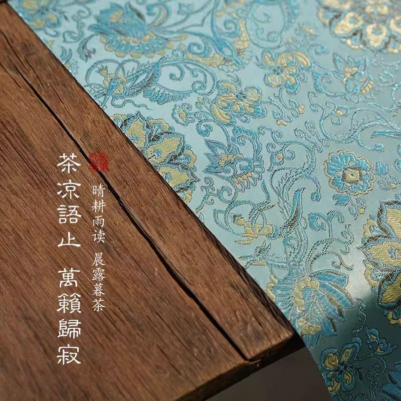 Chinese Double-Sided Brocade Lotus Table Runner – Tea Ceremony Cloth | Deep Green & Lake Blue (4 Sizes)