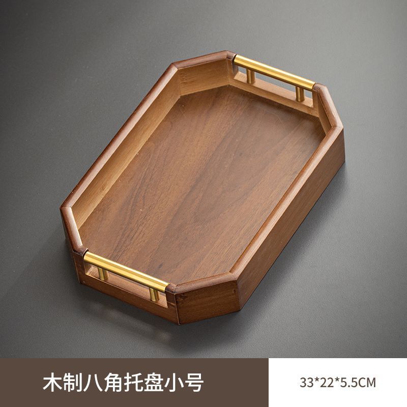 Chestnut Octagonal Serving Tray with Metal Handles – Tea Tray, Pastry Plate & Organizer | 2 Sizes