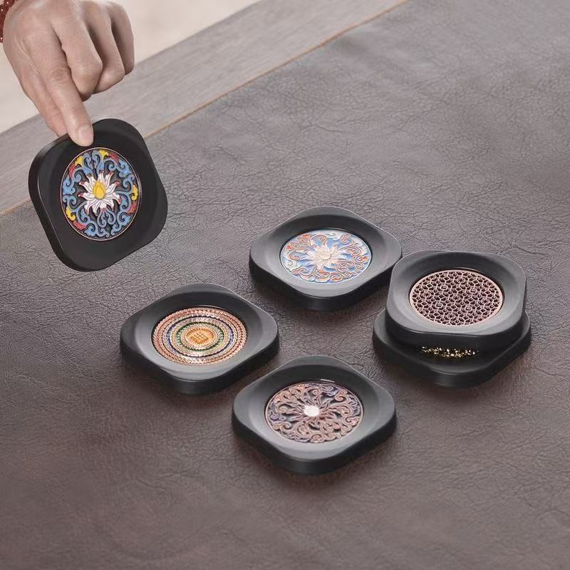 Chinese Pattern Heat-Resistant Tea Cup Coasters – Set of 6 Mixed Designs with Display Stand